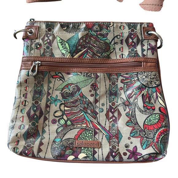 Sakroots artist circle owl canvas crossbody purse bag - Picture 1 of 10